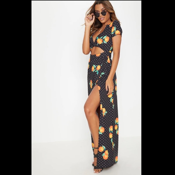 🍊PrettyLittleThing Orange Polka Dot Cut-Out Maxi Dress🍊 - Picture 2 of 3